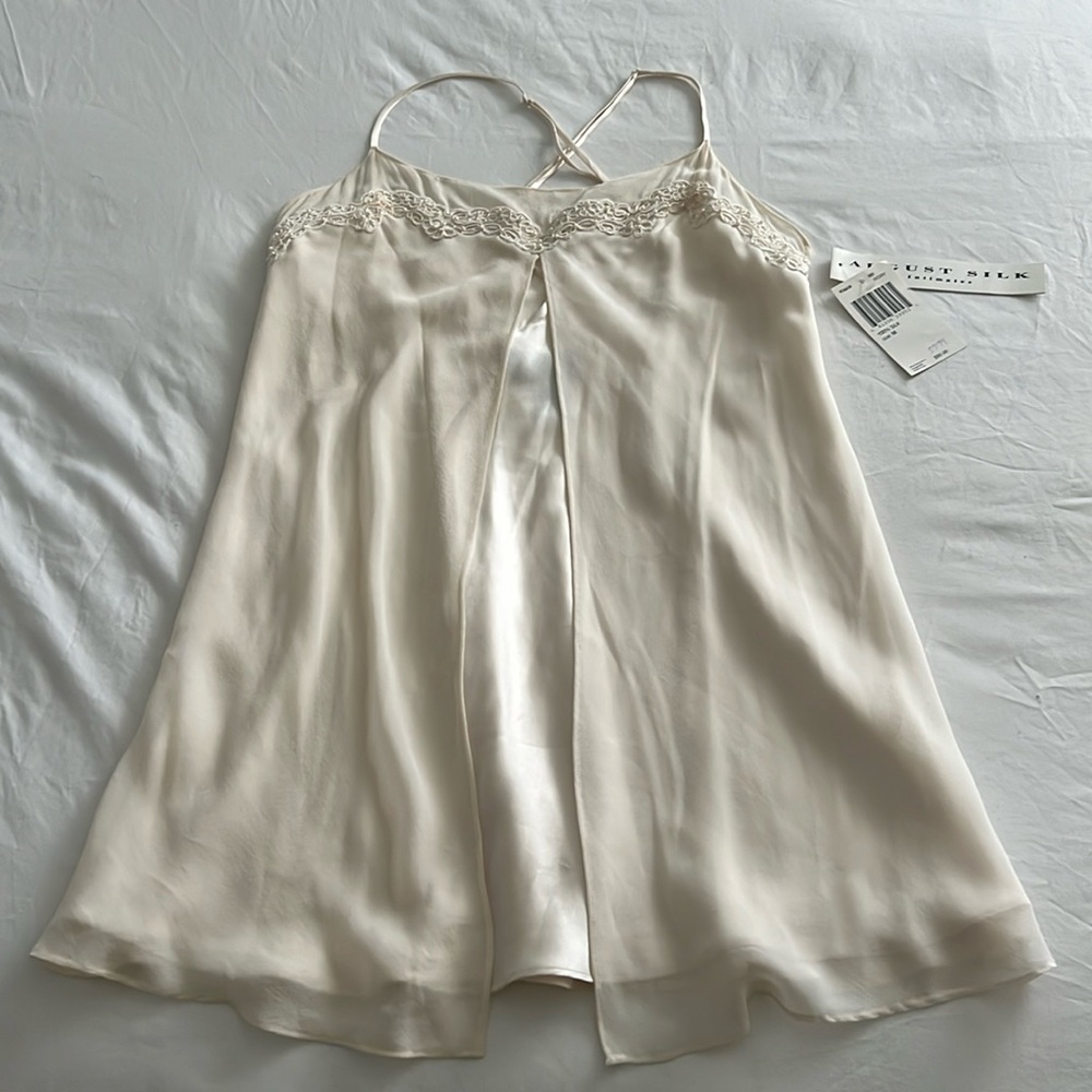 NWT - Gorgeous August Silk - wedding nightgown - pearl beaded Lace - 100% Silk